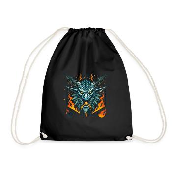 Fierce Flaming Dragon Head Badge - Drawstring Bag - black - Front