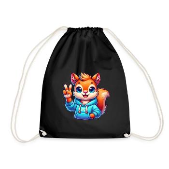 Peaceful Cartoon Squirrel in Hoodie - Drawstring Bag - black - Front