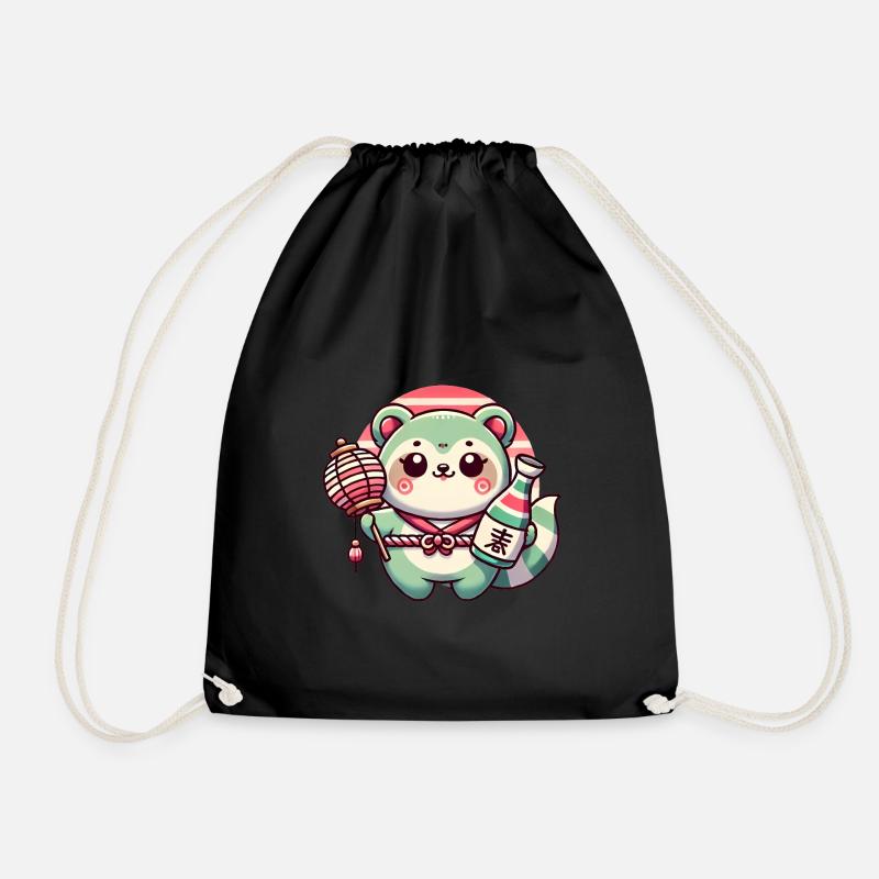 Skurriles Tanuki Laternendesign - Turnbeutel - Schwarz