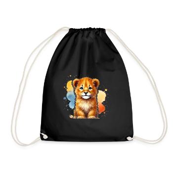Adorable Watercolor Lion Cub Art - Drawstring Bag - black - Front
