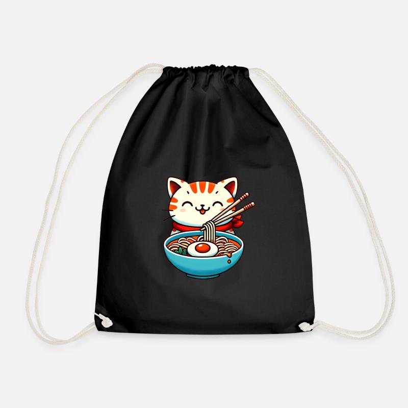 Entzückende Katze isst Ramen Design - Turnbeutel - Schwarz