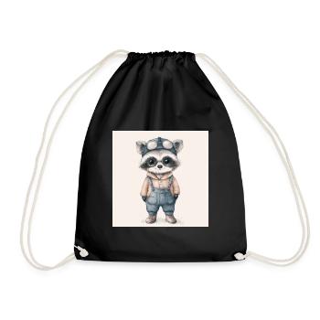 Cute cartoon raccoon - Drawstring Bag - black - Front