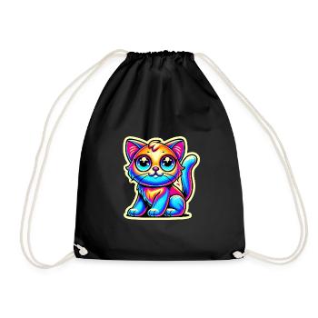 Neon Glow Crazy Cat Design - Drawstring Bag - black - Front