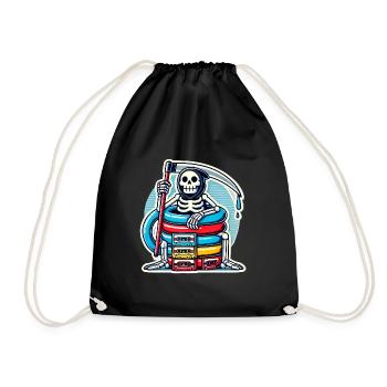Retro Skeleton with Cassette Tapes - Drawstring Bag - black - Front