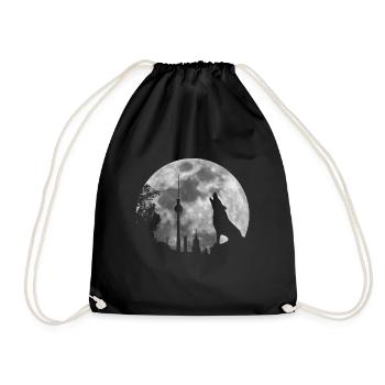 heulender Wolf Vollmond Skyline Berlin Geschenk - Turnbeutel - Schwarz - Vorne