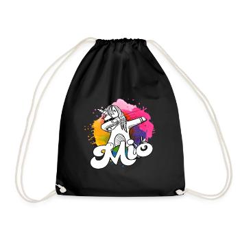 MIO - Schöner Jungen Name mit Coolem Einhorn - Turnbeutel - Schwarz - Vorne