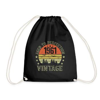 1961 Vintage Born 1961 Birthday Gift 1961 - Drawstring Bag - black - Front