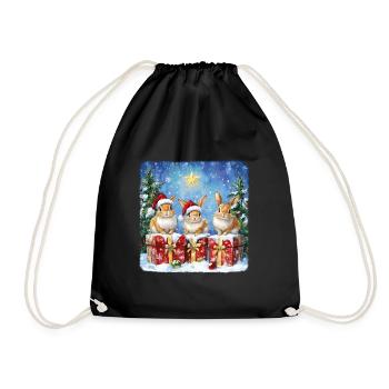 Lustige Weihnachtshasen mit Weihnachtsmannmütze - Turnbeutel - Schwarz - Vorne