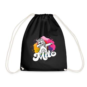 MILO - Schöner Jungen Name mit Coolem Einhorn - Turnbeutel - Schwarz - Vorne