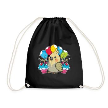 Bird Birthday Party Gift Cockatiel - Drawstring Bag - black - Front