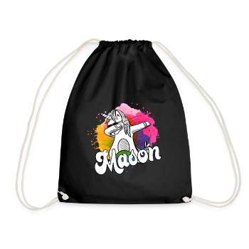 MASON - Schöner Jungen Name mit Coolem Einhorn - Turnbeutel - Schwarz - Vorne