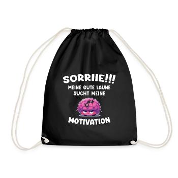 Motivation und gute Laune Emoji - Lustiger Spruch - Turnbeutel - Schwarz - Vorne