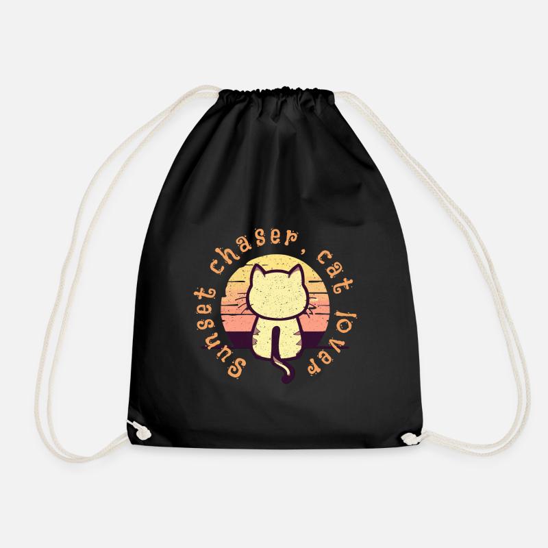 Sunset hunters and cat lovers - Drawstring Bag - black