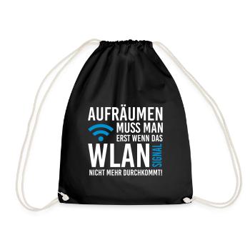 Erst aufräumen wenn das WLAN Signal schwach wird - Turnbeutel - Schwarz - Vorne