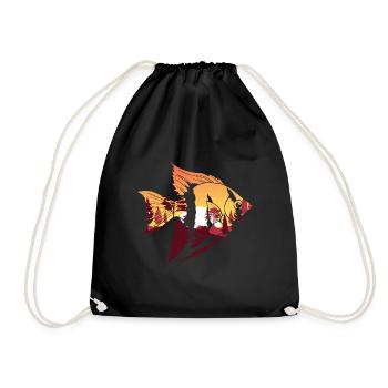 Forest Trees Fishing Gift Sunset Fish - Drawstring Bag - black - Front