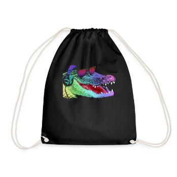 Cool Neon Alligator DJ - Drawstring Bag - black - Front