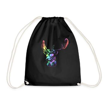 Deer DJ. Neon Cool and Funny Music Animal With - Drawstring Bag - black - Front