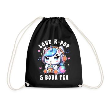 K-Pop Love K-Pop & Boba Tea Kawaii Einhorn - Turnbeutel - Schwarz - Vorne