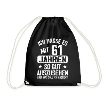 61 Jahre Jung - Vintage Geburtstagsspruch - Turnbeutel - Schwarz - Vorne