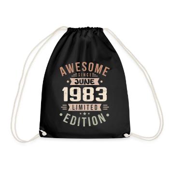 June 1983 Birthday June 1983 Gift June 1983 - Drawstring Bag - black - Front
