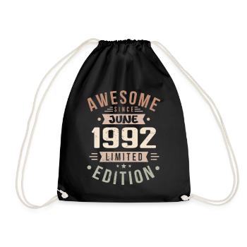 June 1992 Birthday June 1992 Gift June 1992 - Drawstring Bag - black - Front