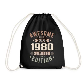 June 1980 Birthday June 1980 Gift June 1980 - Drawstring Bag - black - Front