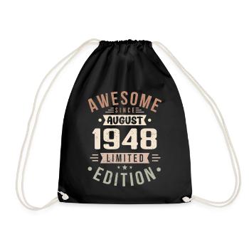 August 1948 Birthday in August 1948 Vintage 1948 - Drawstring Bag - black - Front