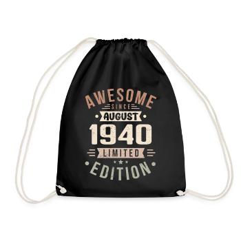 August 1940 Birthday in August 1940 Vintage 1940 - Drawstring Bag - black - Front