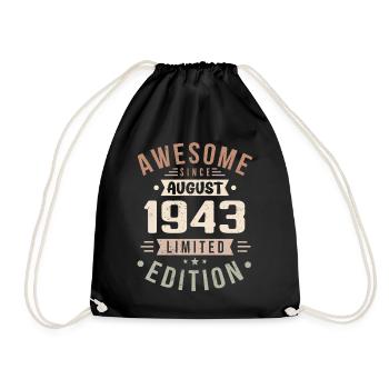 August 1943 Birthday in August 1943 Vintage 1943 - Drawstring Bag - black - Front