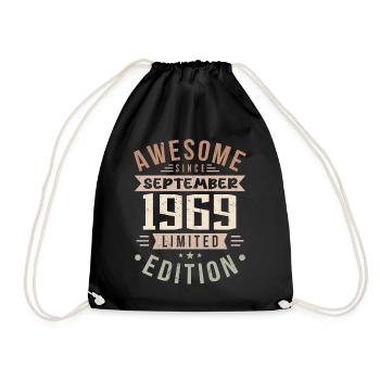 1969 September Birthday Born September 1969 - Drawstring Bag - black - Front