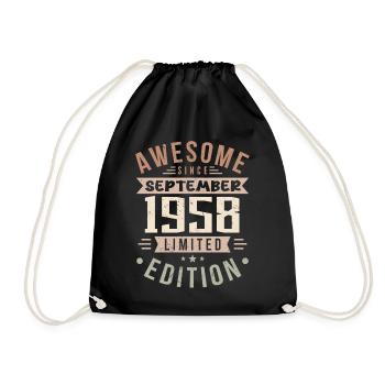 1958 September Birthday Born September 1958 - Drawstring Bag - black - Front