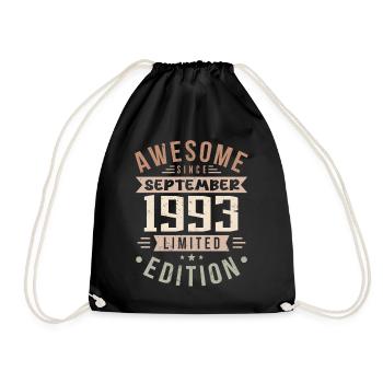 1993 September Birthday Born September 1993 - Drawstring Bag - black - Front