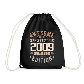 2009 September Birthday Born September 2009 - Drawstring Bag - black - Front