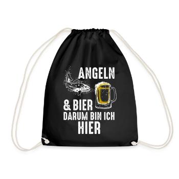 Angeln und Bier, darum bin ich hier. - Turnbeutel - Schwarz - Vorne