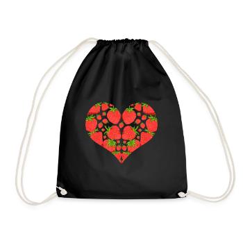 Erdbeeren Liebe Frucht Herz Geschenk Obst Erdbeere - Turnbeutel - Schwarz - Vorne