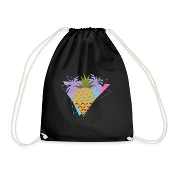 80er Synthwave Frucht Geschenk Vaporwave Ananas - Turnbeutel - Schwarz - Vorne