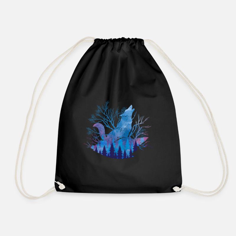 Wolf - Drawstring Bag - black