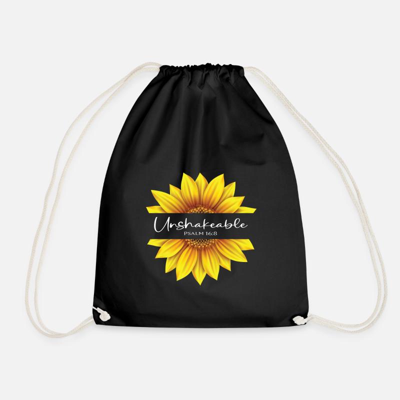 Christian Sunflower design I am Unshakeable Psalm - Drawstring Bag - black