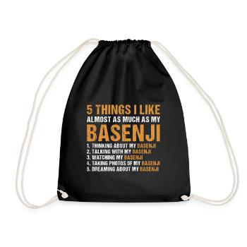 Dog 5 Things I Like Almost As Much As My Basenji - Drawstring Bag - black - Front