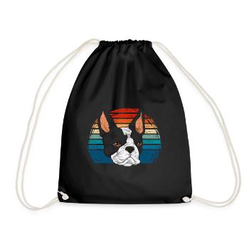 Dog Bostie Gift Retro Boston Terrier - Drawstring Bag - black - Front