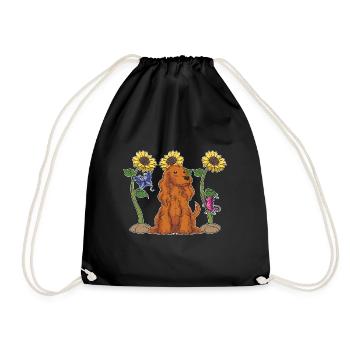 Pet Dog Gift Sunflower Cocker Spaniel - Drawstring Bag - black - Front