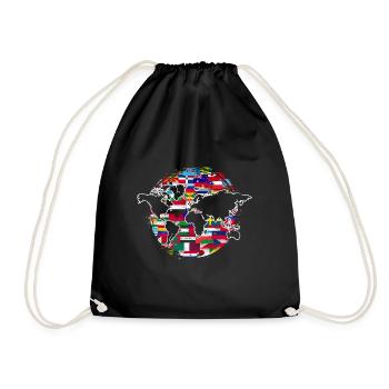 Carte du monde Cadeau de voyage Drapeaux internationaux - Sac de sport léger - noir - Devant