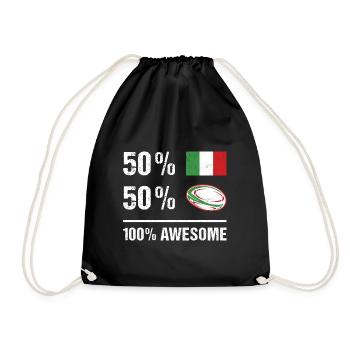 50% Italy 50% Rugby 100% Awesome Italy Rugby - Drawstring Bag - black - Front