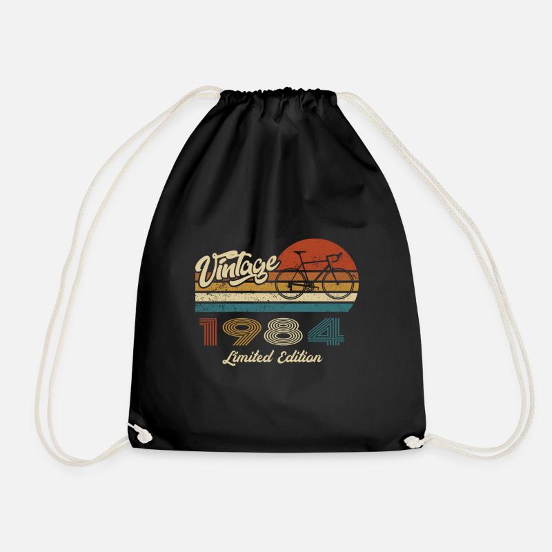40th Birthday 1984 Vintage Retro Bicycle Cyclist - Drawstring Bag - black