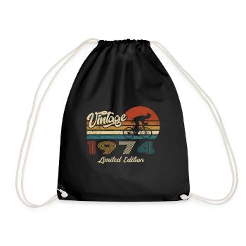 50th Birthday 1974 Vintage Retro Bicycle Cyclist - Drawstring Bag - black - Front