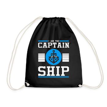 Captain sailor sailor steering wheel anchor gift - Drawstring Bag - black - Front