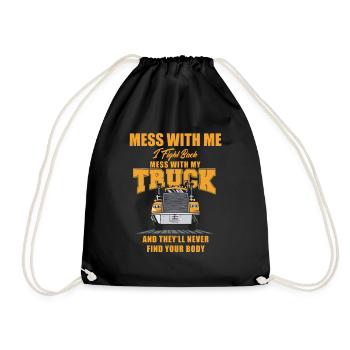 Trucker LKW Fahrer Fernfahrer Lastwagen Geschenk - Turnbeutel - Schwarz - Vorne