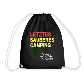 Letztes sauberes Camping Shirt - Turnbeutel - Schwarz - Vorne