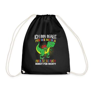 Jungen Dino Trex Ich Bin Bereit Für Die Schule - Turnbeutel - Schwarz - Vorne