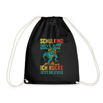 Dino Schulkind 2023 Ich Rocke Jetzt Die Schule - Turnbeutel - Schwarz - Vorne